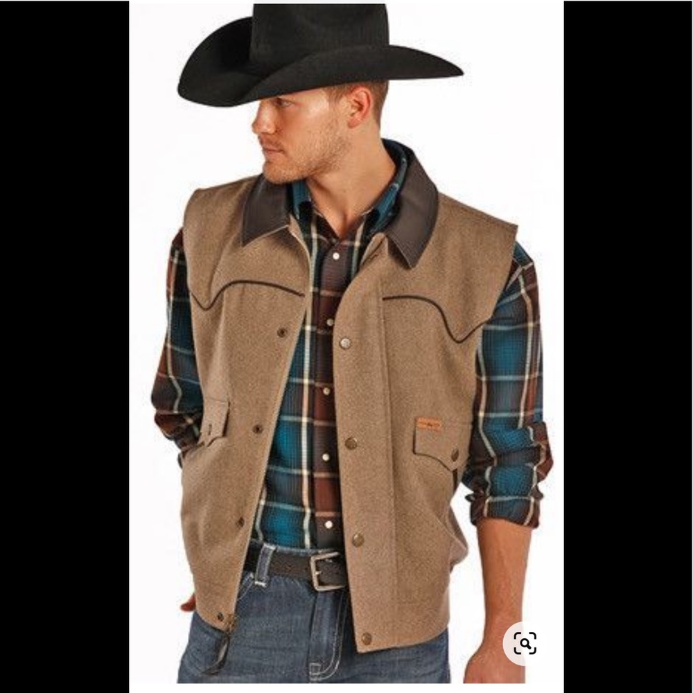 Powder River Holbrook Heather Wool Vest tan NWT